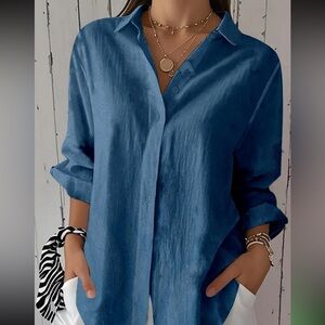 Chic Blue Button Down Shirt for Women